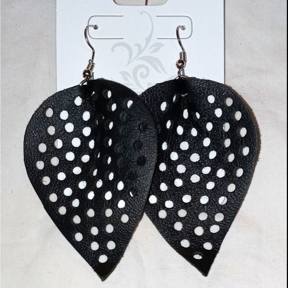 Brown Leather Leaf Earrings